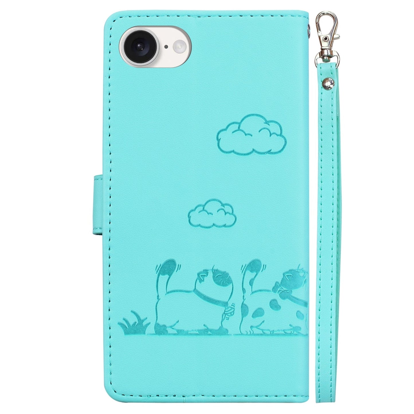 For iPhone 16e Cute Cats RFID Leather Phone Case(Green)