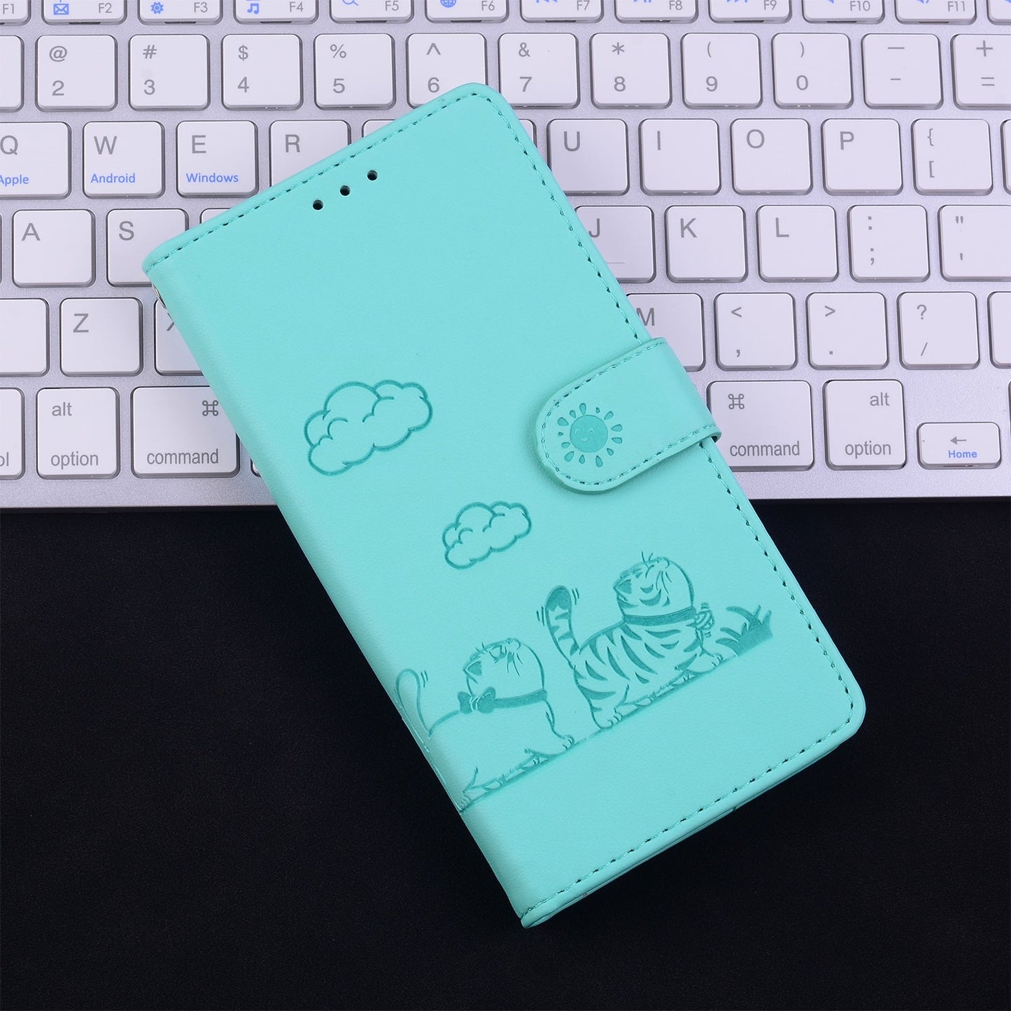 For iPhone 16e Cute Cats RFID Leather Phone Case(Green)