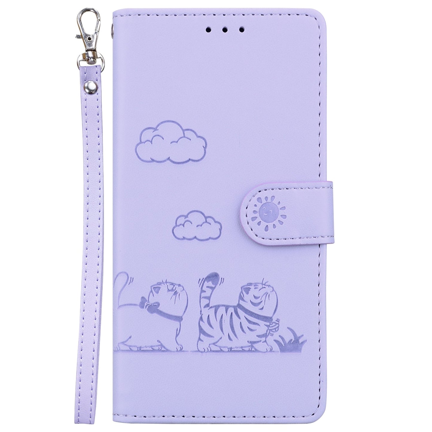 For iPhone 16e Cute Cats RFID Leather Phone Case(Purple)
