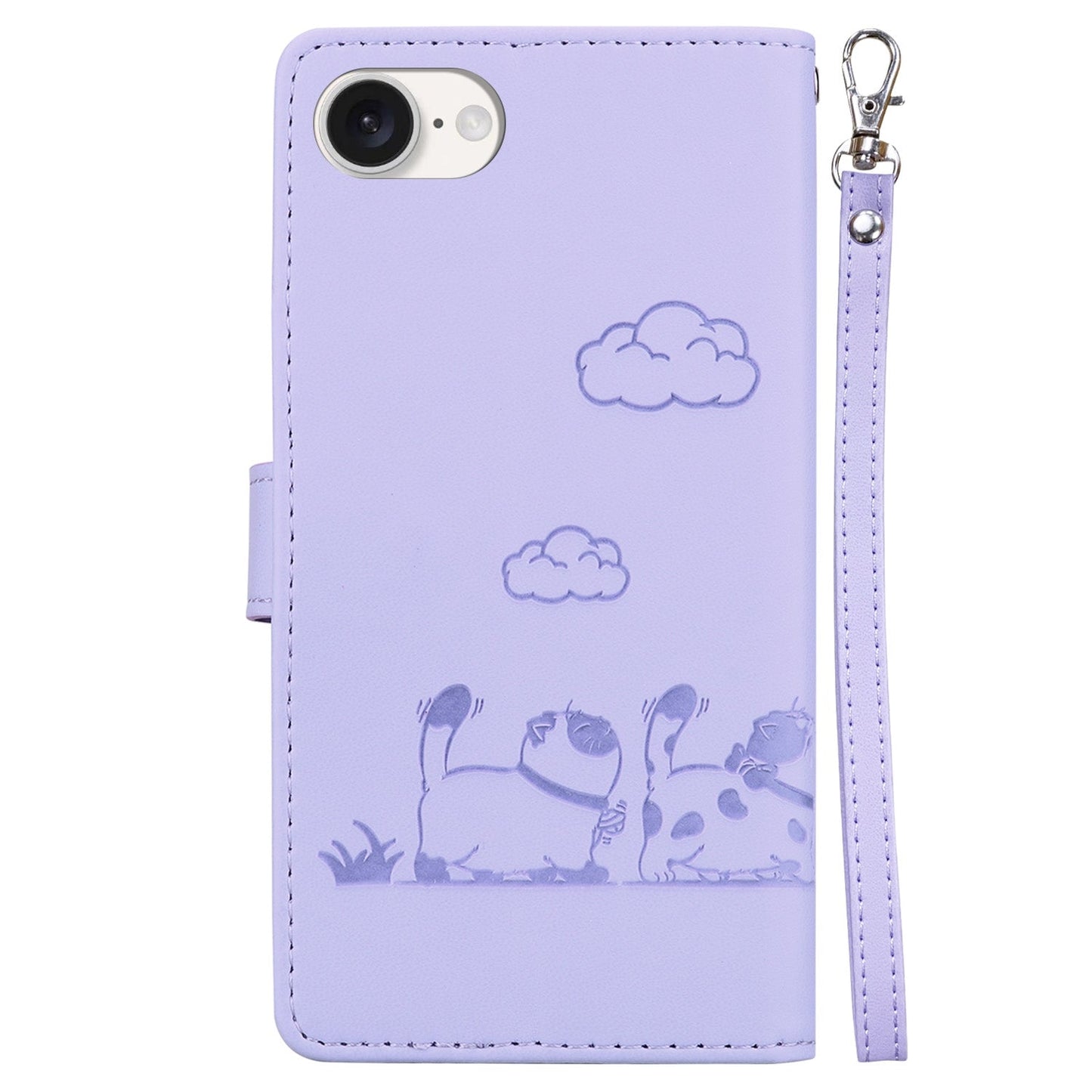For iPhone 16e Cute Cats RFID Leather Phone Case(Purple)