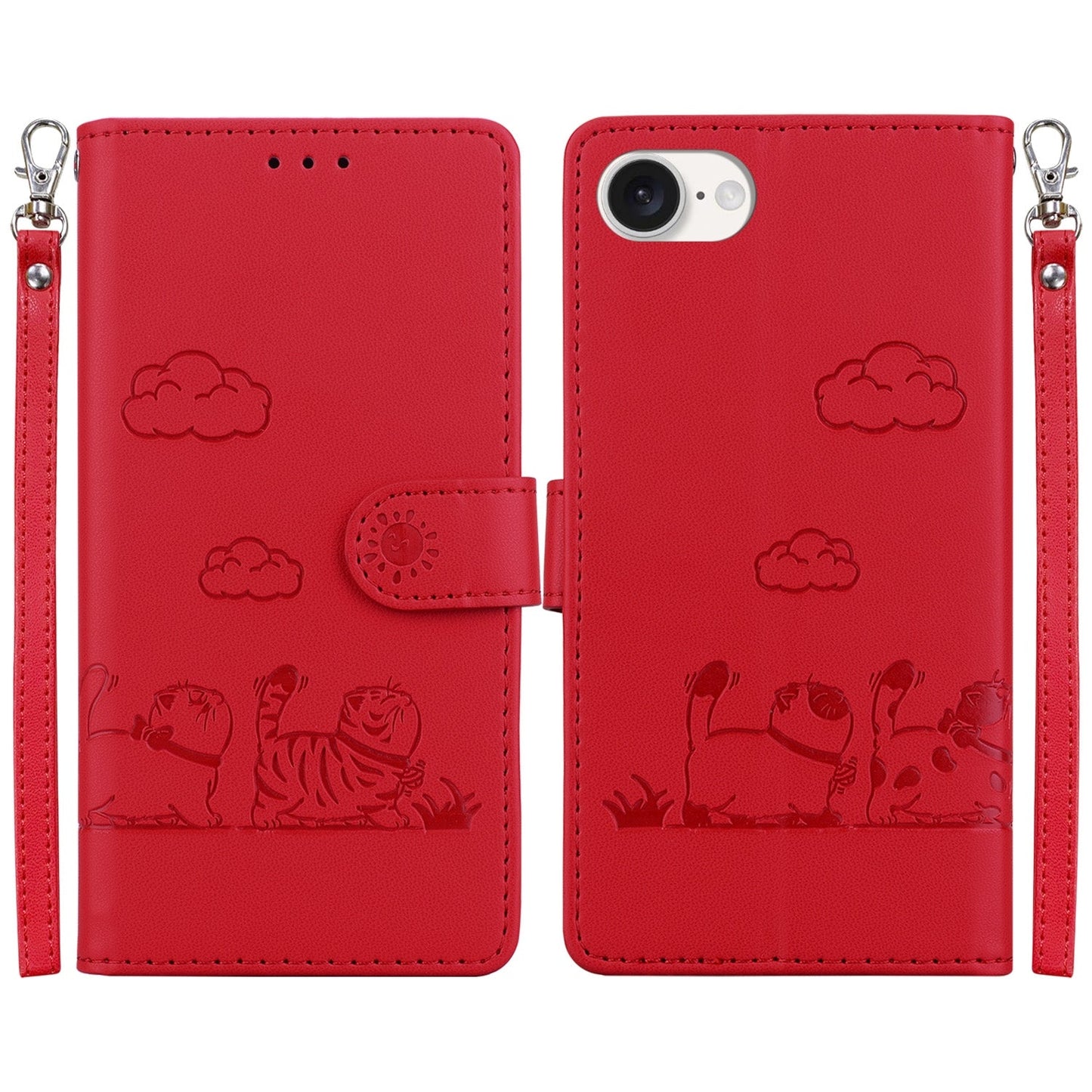 For iPhone 16e Cute Cats RFID Leather Phone Case(Red)