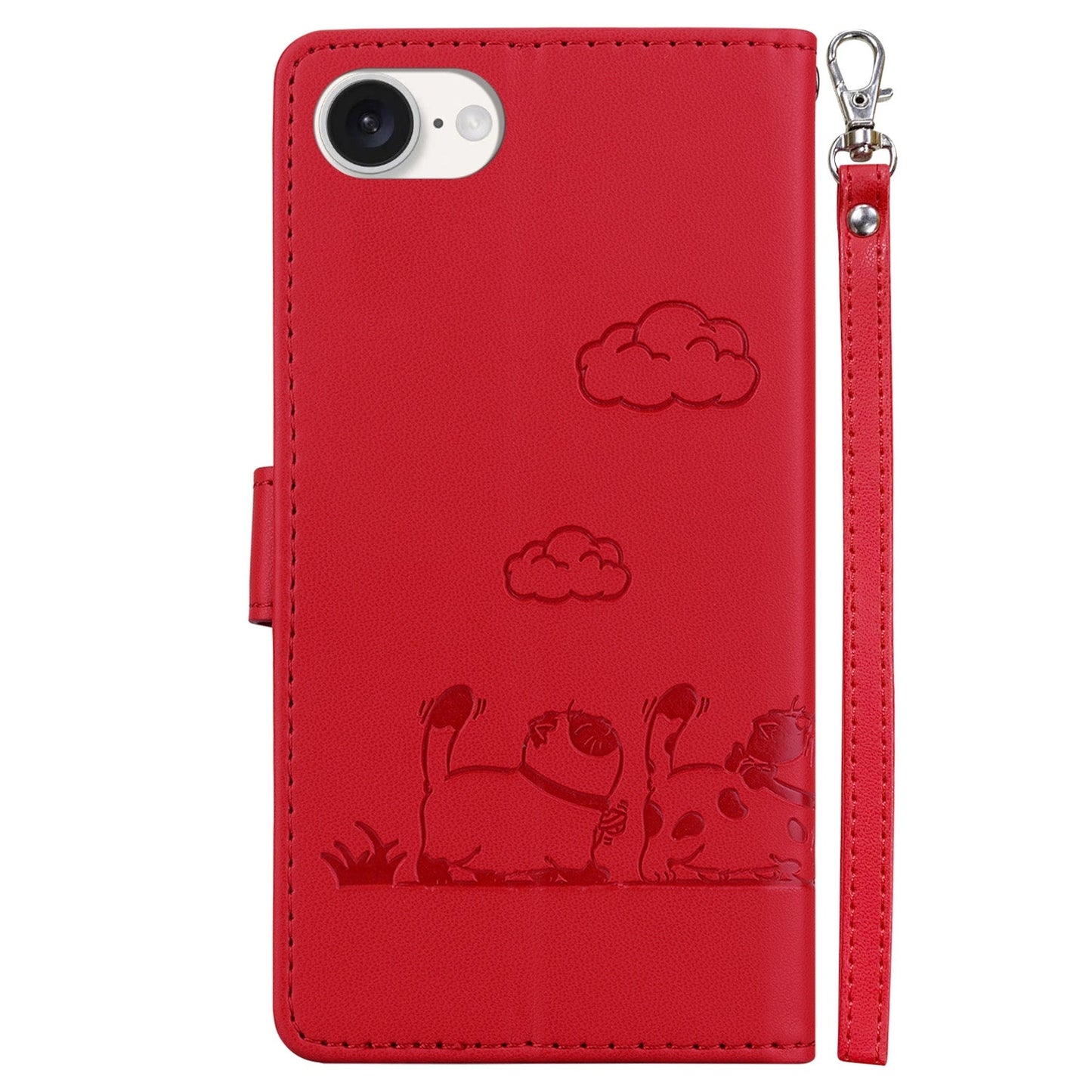 For iPhone 16e Cute Cats RFID Leather Phone Case(Red)