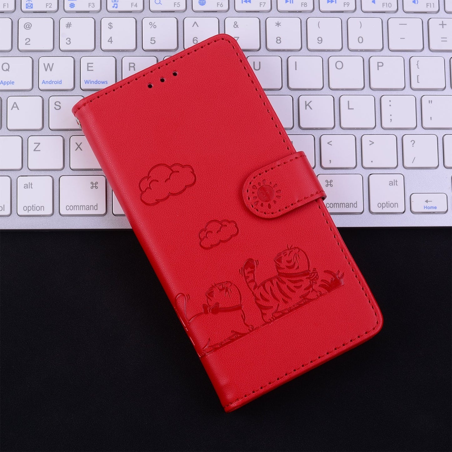 For iPhone 16e Cute Cats RFID Leather Phone Case(Red)