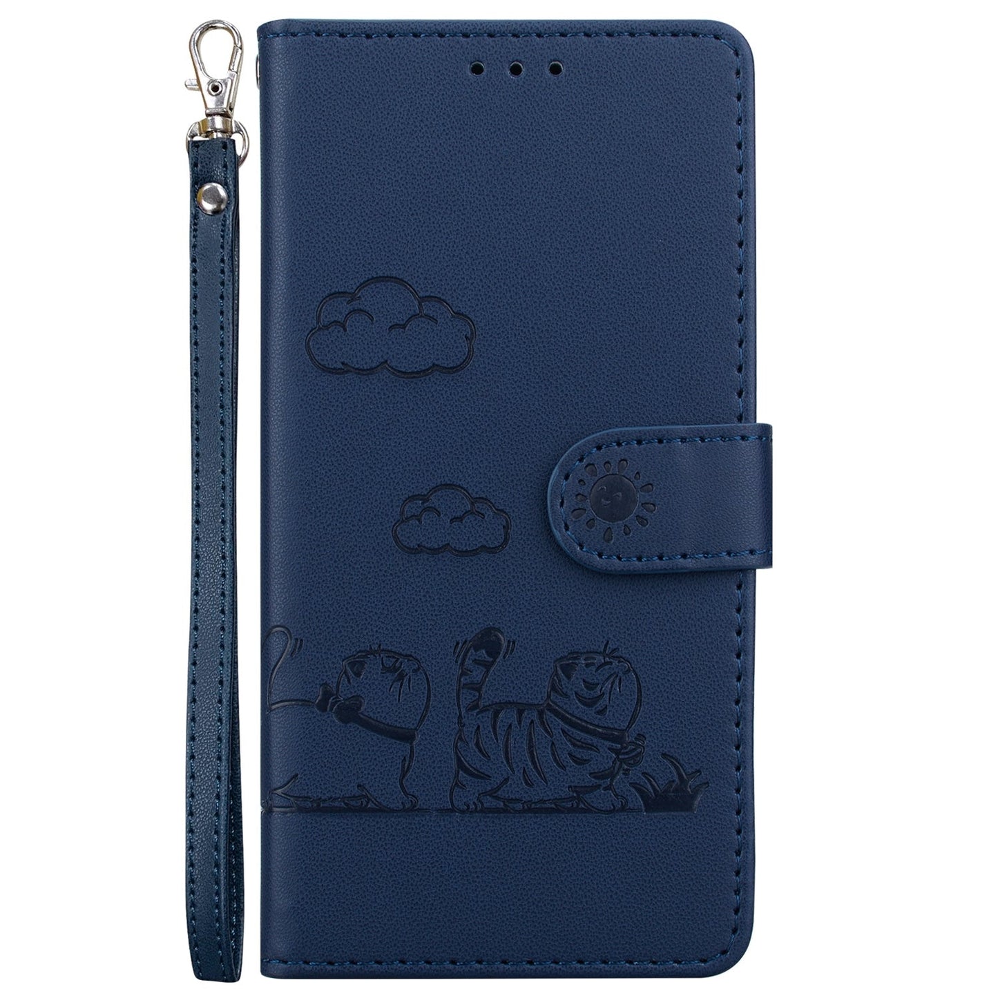 For iPhone 16e Cute Cats RFID Leather Phone Case(Blue)