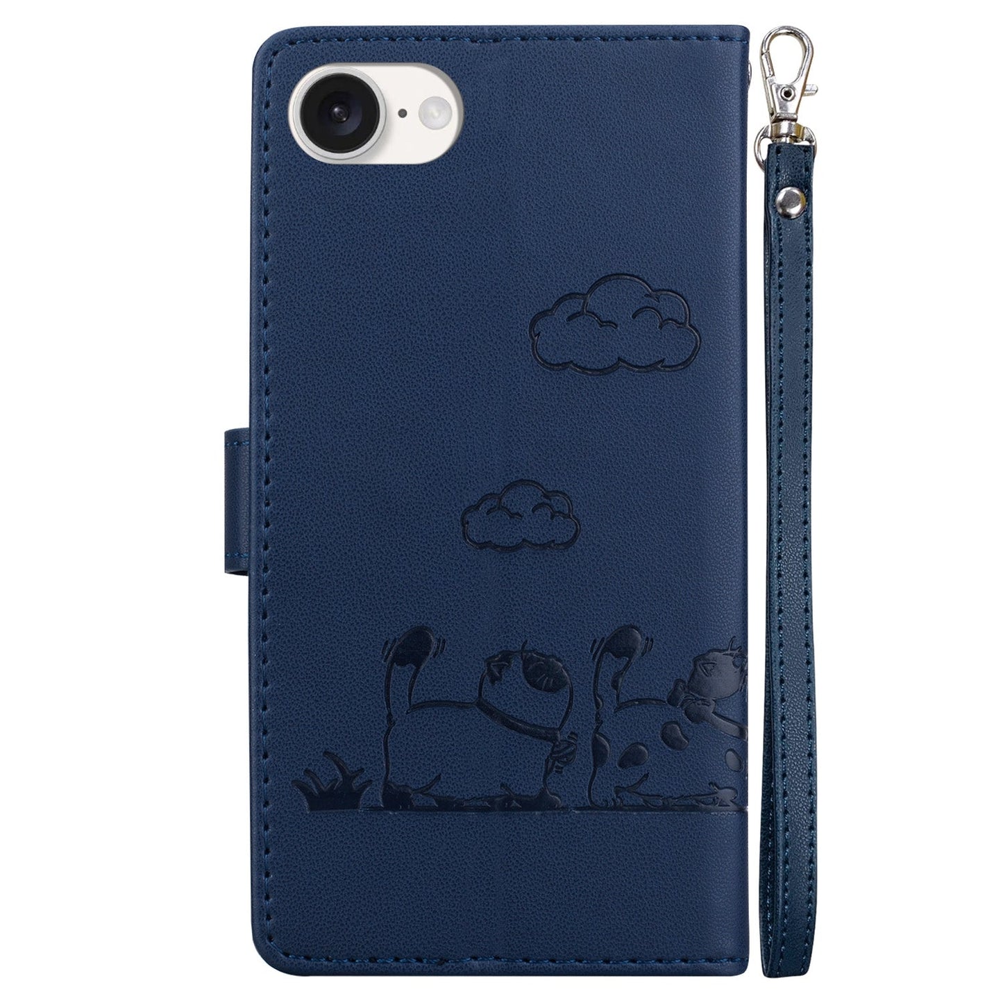 For iPhone 16e Cute Cats RFID Leather Phone Case(Blue)