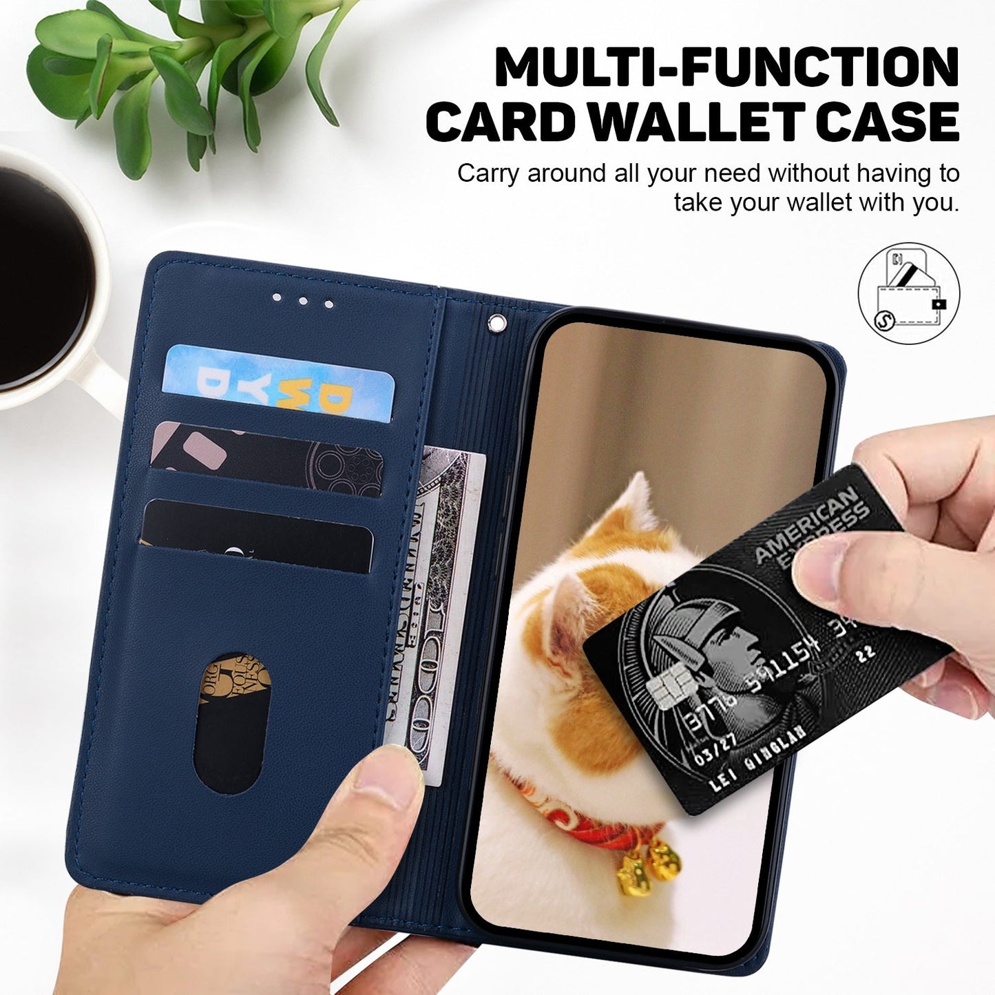 For iPhone 16e Cute Cats RFID Leather Phone Case(Blue)