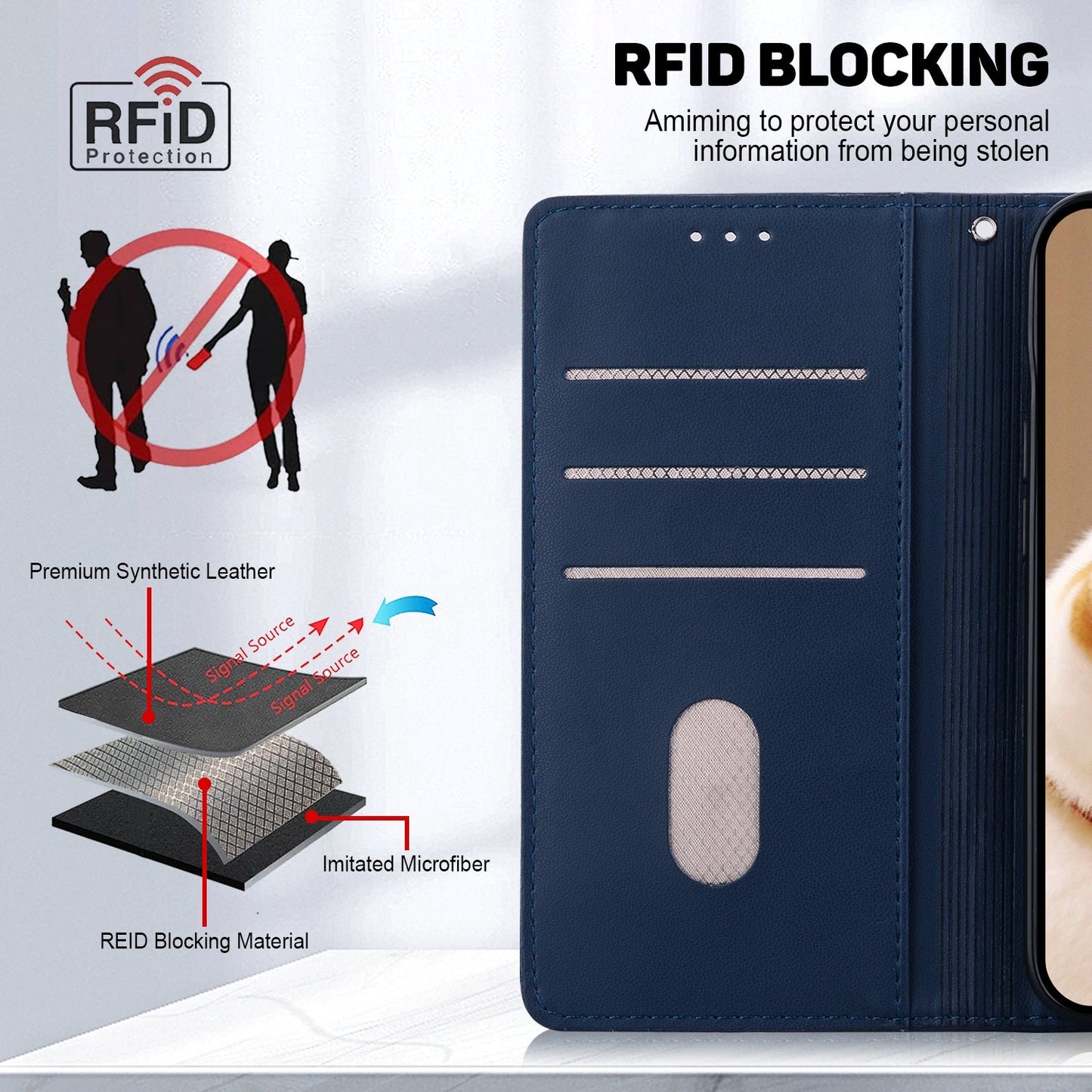 For iPhone 16e Cute Cats RFID Leather Phone Case(Blue)