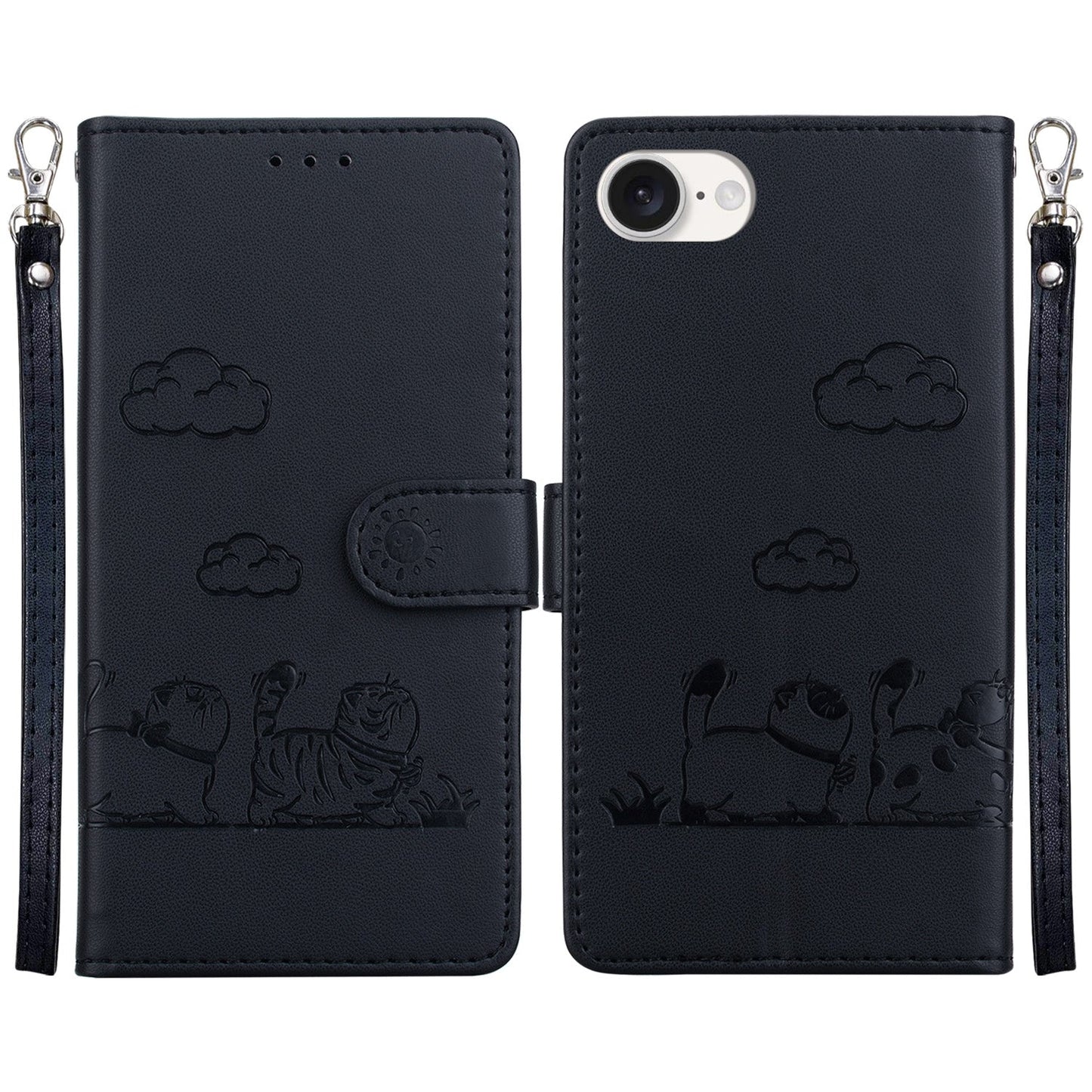 For iPhone 16e Cute Cats RFID Leather Phone Case(Black)