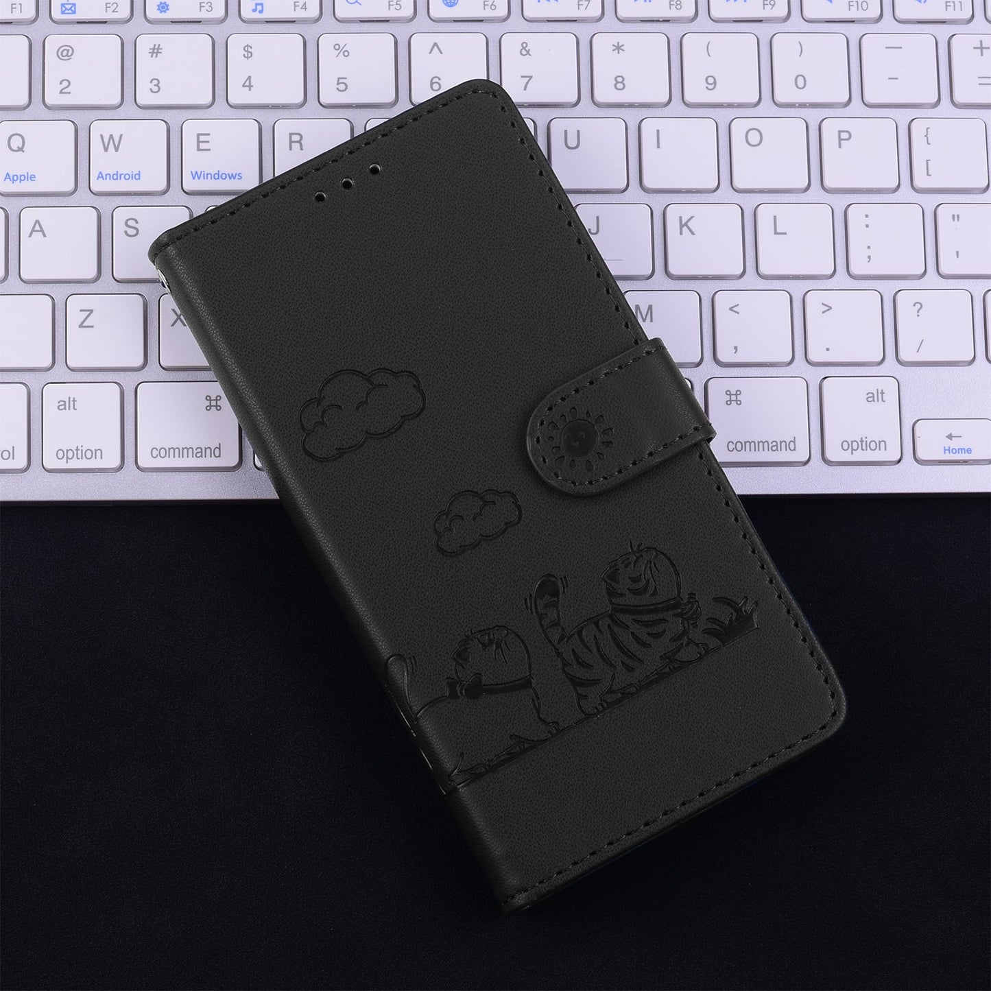 For iPhone 16e Cute Cats RFID Leather Phone Case(Black)