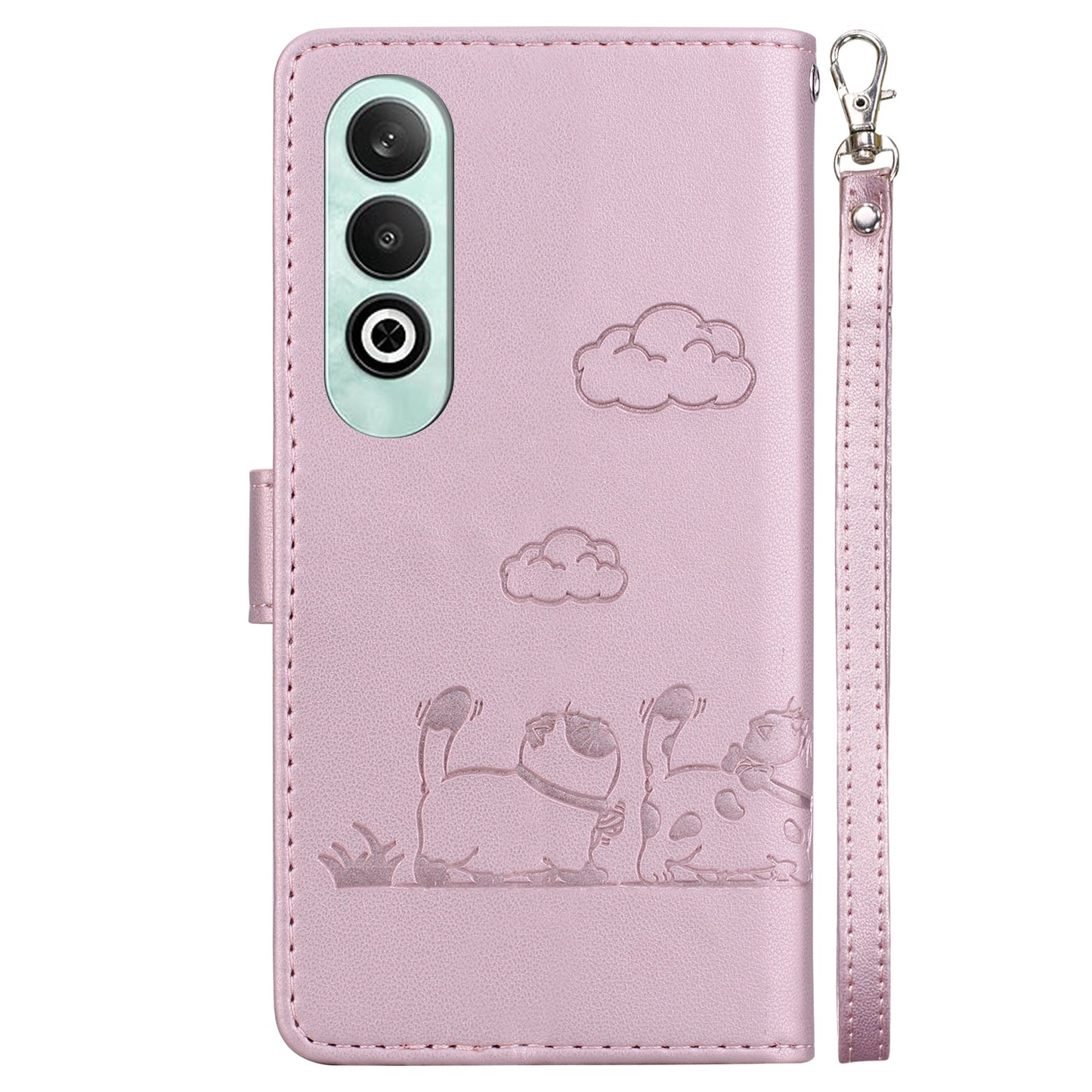 For OPPO K12 Cute Cats RFID Leather Phone Case(Rose Gold)