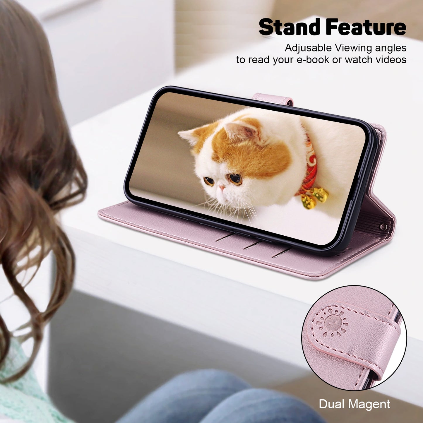 For OPPO K12 Cute Cats RFID Leather Phone Case(Rose Gold)