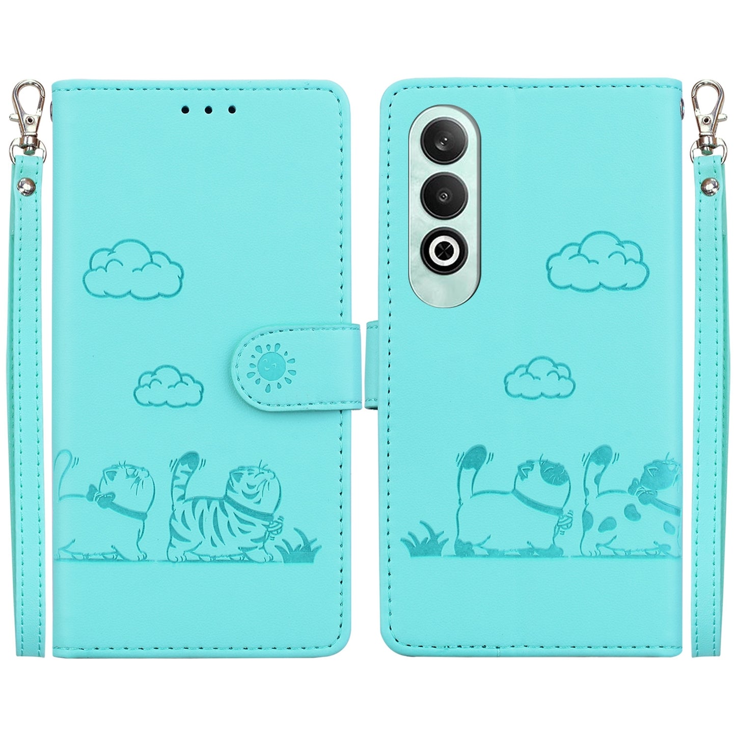 For OPPO K12 Cute Cats RFID Leather Phone Case(Green)