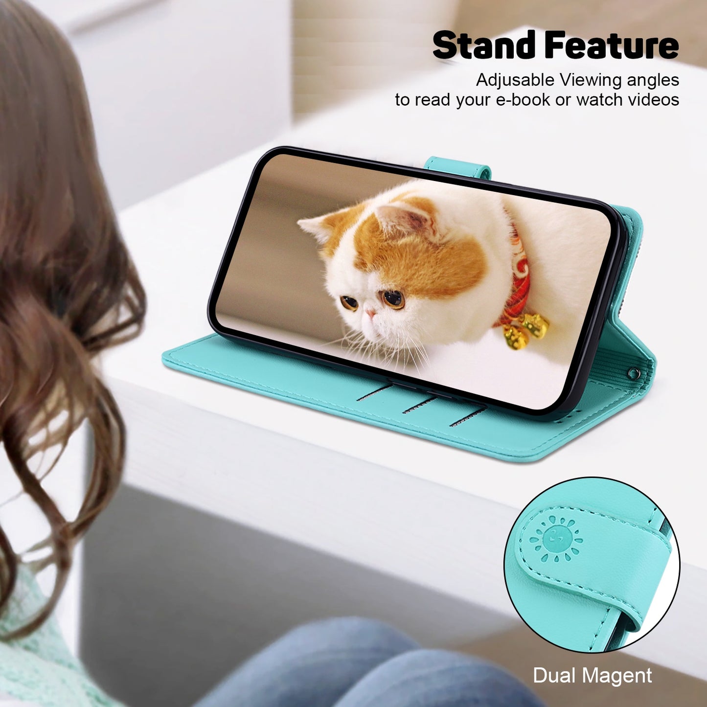 For OPPO K12 Cute Cats RFID Leather Phone Case(Green)