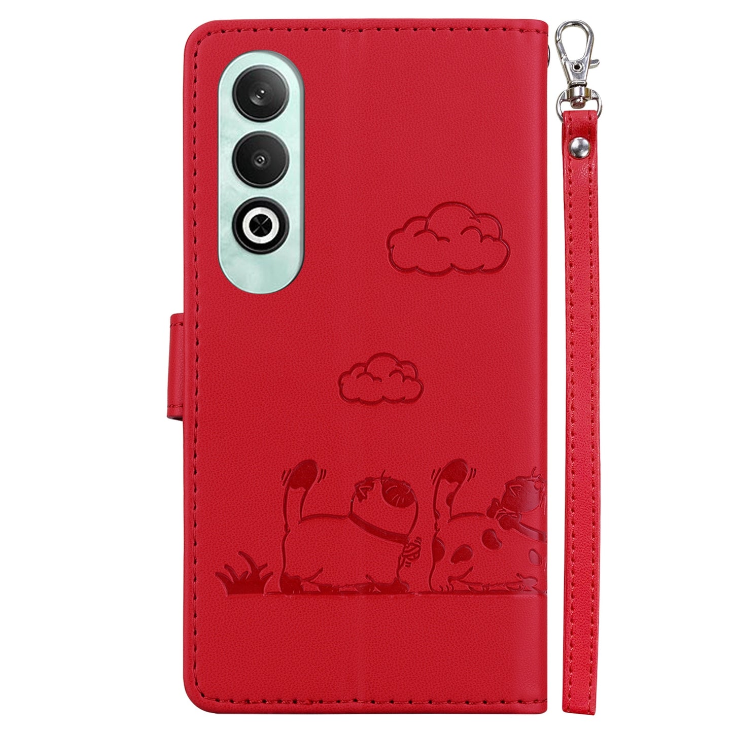 For OPPO K12 Cute Cats RFID Leather Phone Case(Red)