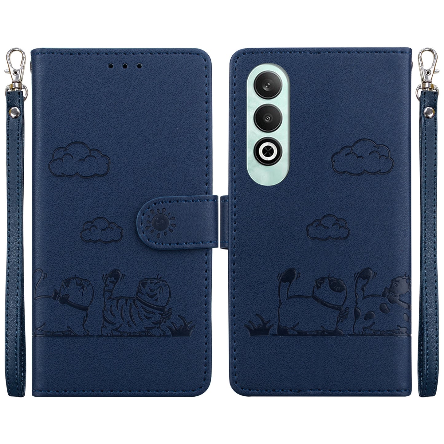 For OPPO K12 Cute Cats RFID Leather Phone Case(Blue)
