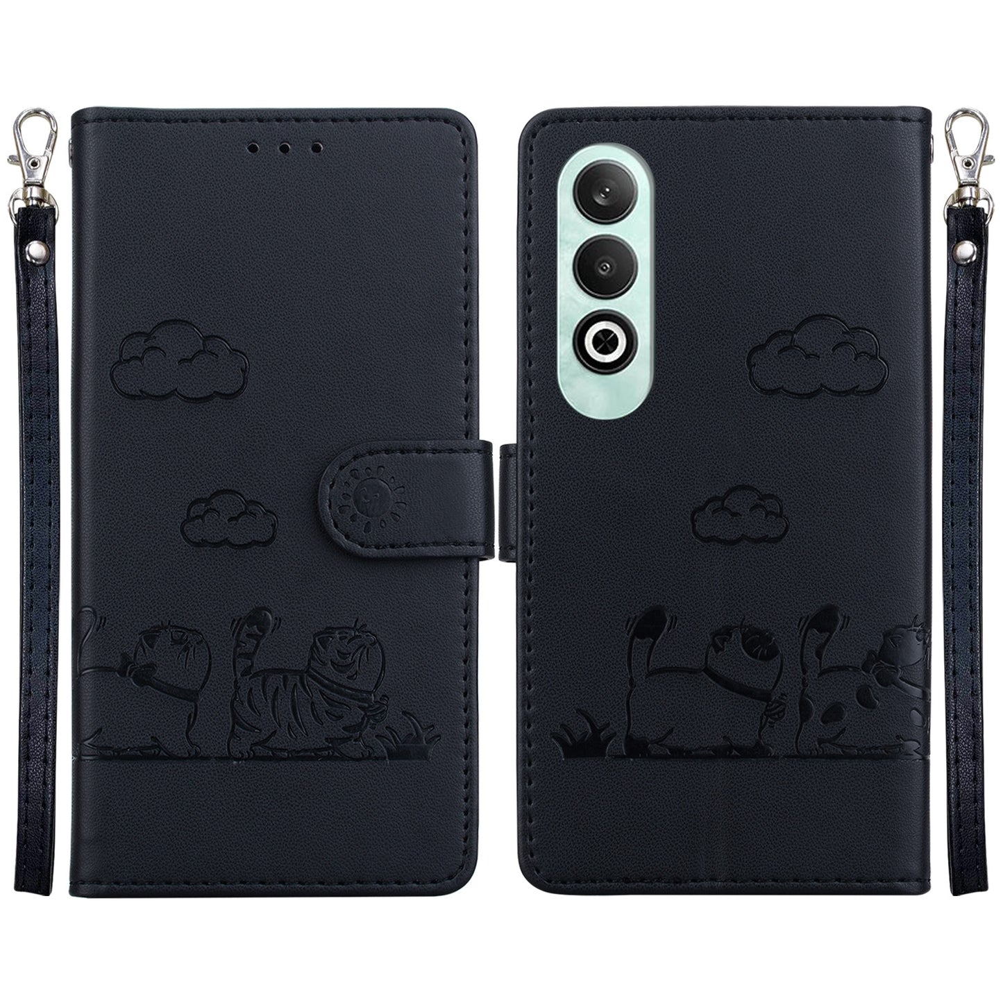 For OPPO K12 Cute Cats RFID Leather Phone Case(Black)