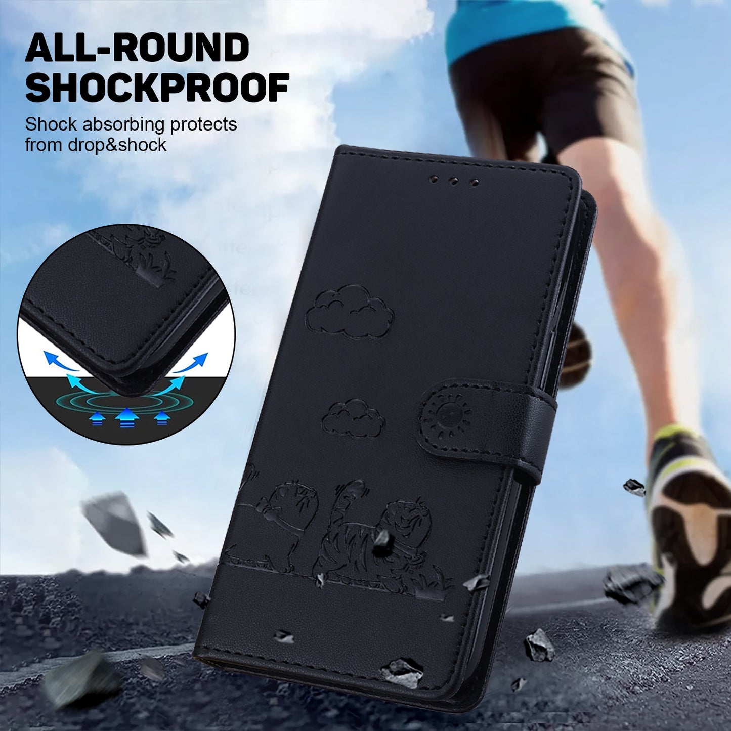 For OPPO K12 Cute Cats RFID Leather Phone Case(Black)