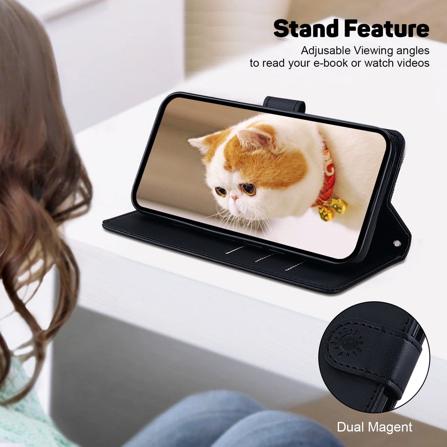 For OPPO K12 Cute Cats RFID Leather Phone Case(Black)