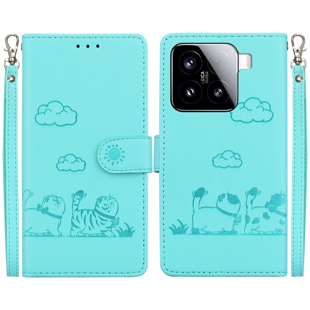 For Xiaomi 15 Cute Cats RFID Leather Phone Case(Green)