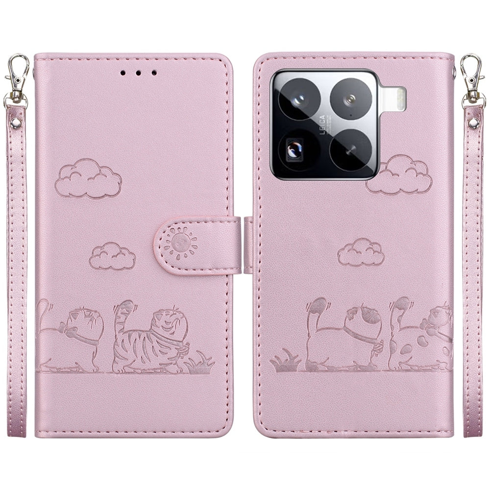 For Xiaomi 15 Pro Cute Cats RFID Leather Phone Case(Rose Gold)