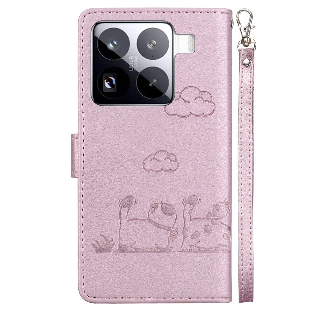For Xiaomi 15 Pro Cute Cats RFID Leather Phone Case(Rose Gold)