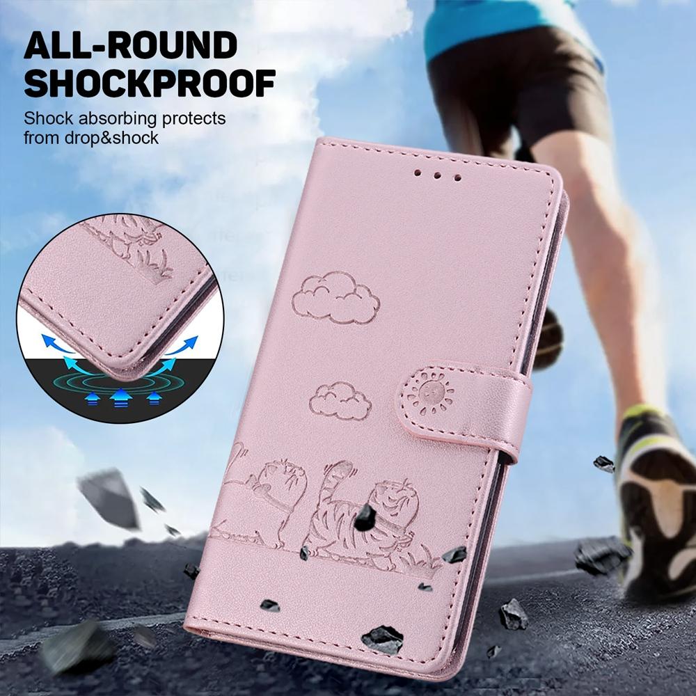 For Samsung Galaxy S25 Edge 5G Cute Cats RFID Leather Phone Case(Rose Gold)