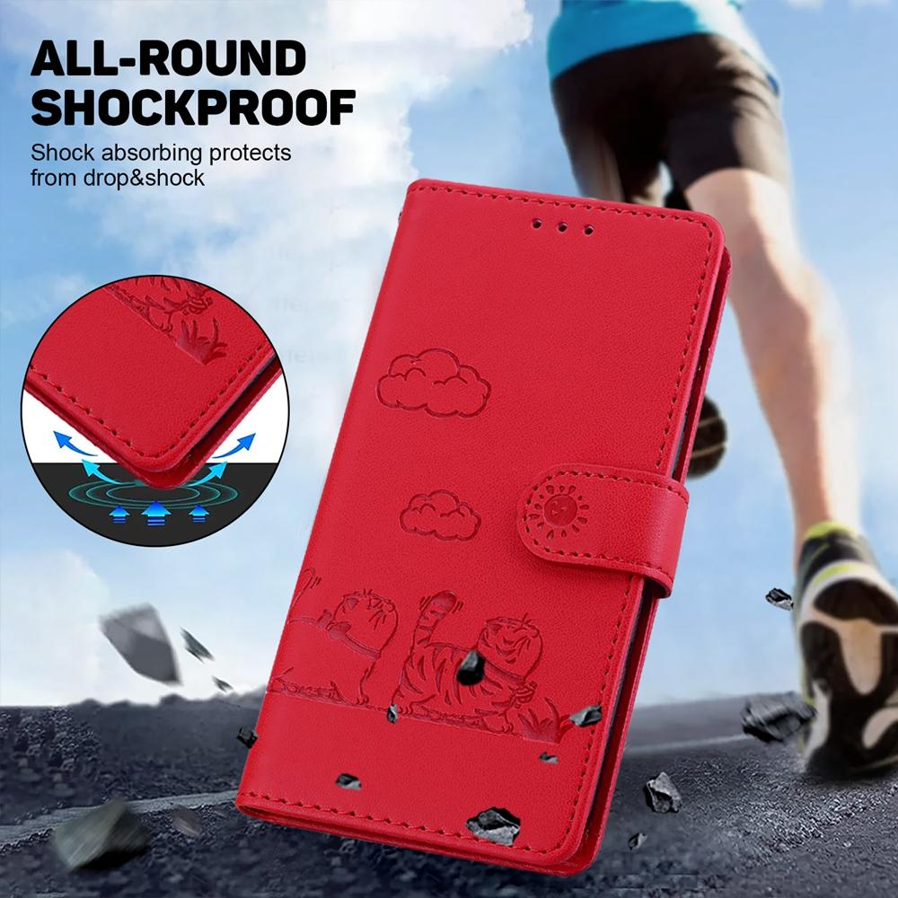 For Samsung Galaxy S25 Edge 5G Cute Cats RFID Leather Phone Case(Red)