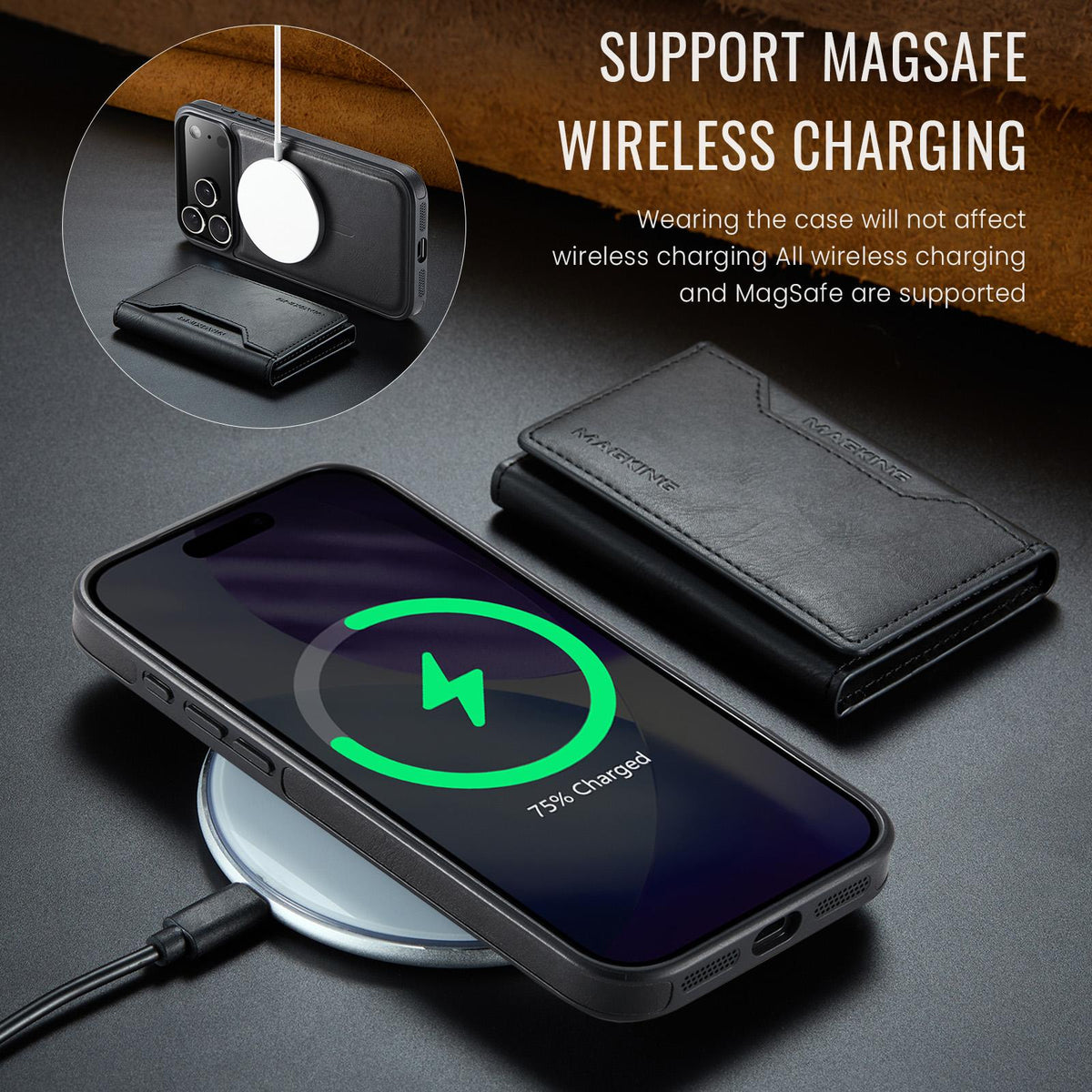 Compatible with iPhone 18 Pro Max & 17 Pro Max MAGKING K2 Series MagSafe RFID Card Bag Detachable Phone Case - Black