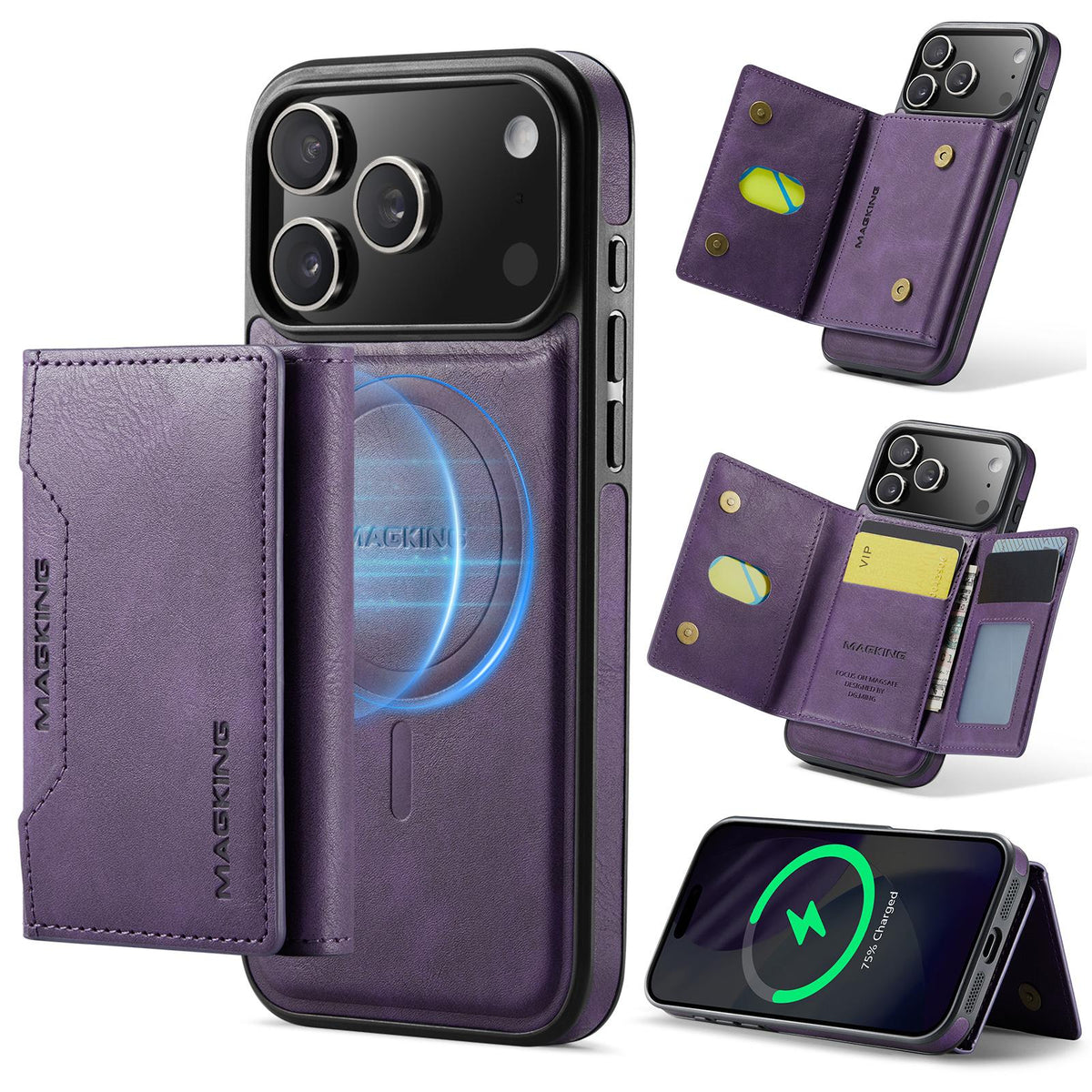 Compatible with iPhone 18 Pro Max & 17 Pro Max MAGKING K2 Series MagSafe RFID Card Bag Detachable Phone Case - Purple