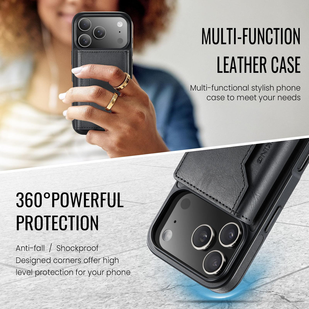 Compatible with iPhone 18 Pro & 17 Pro MAGKING K2 Series MagSafe RFID Card Bag Detachable Phone Case - Black