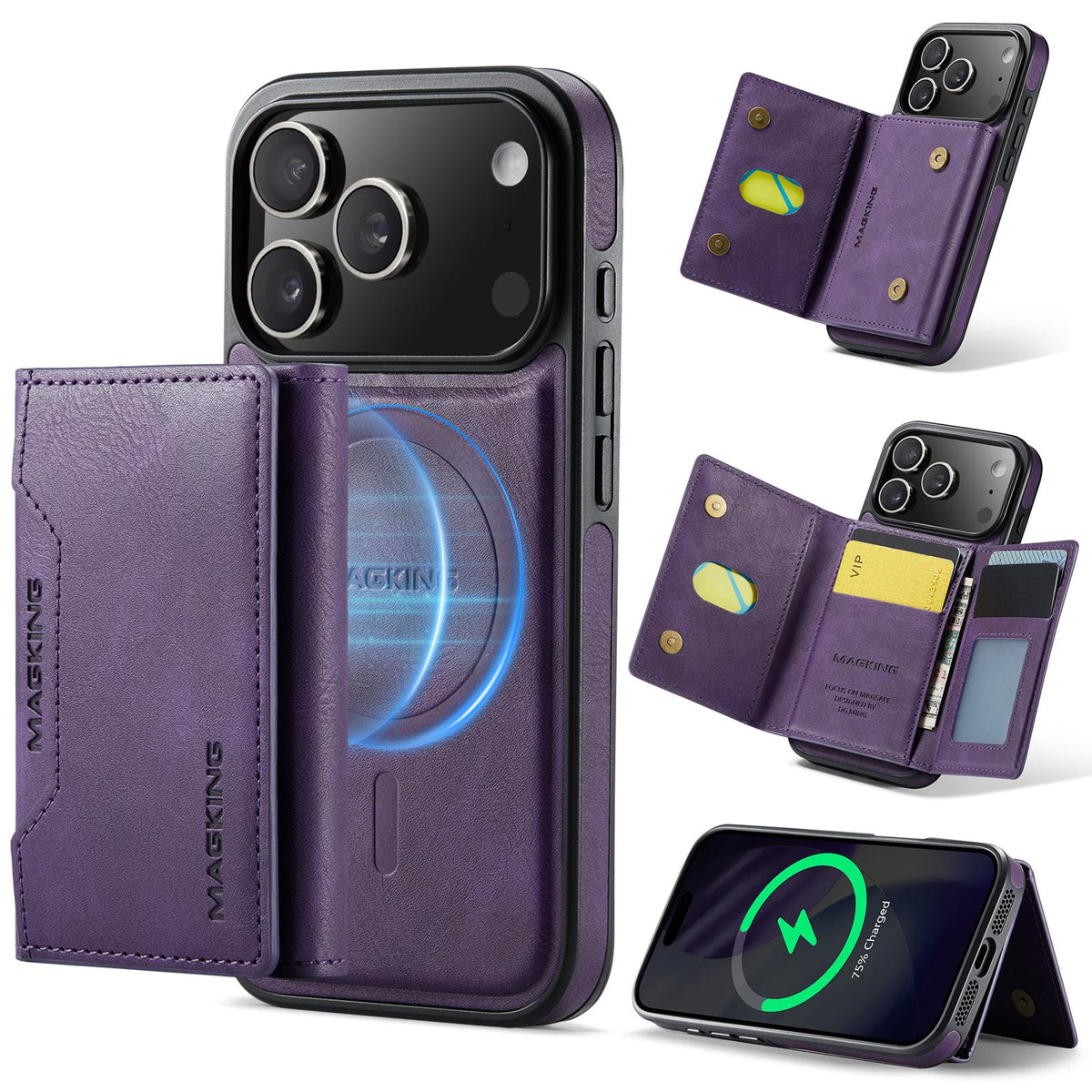 Compatible with iPhone 18 Pro & 17 Pro MAGKING K2 Series MagSafe RFID Card Bag Detachable Phone Case - Purple