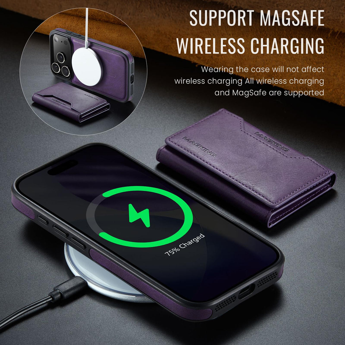 Compatible with iPhone 18 Pro & 17 Pro MAGKING K2 Series MagSafe RFID Card Bag Detachable Phone Case - Purple