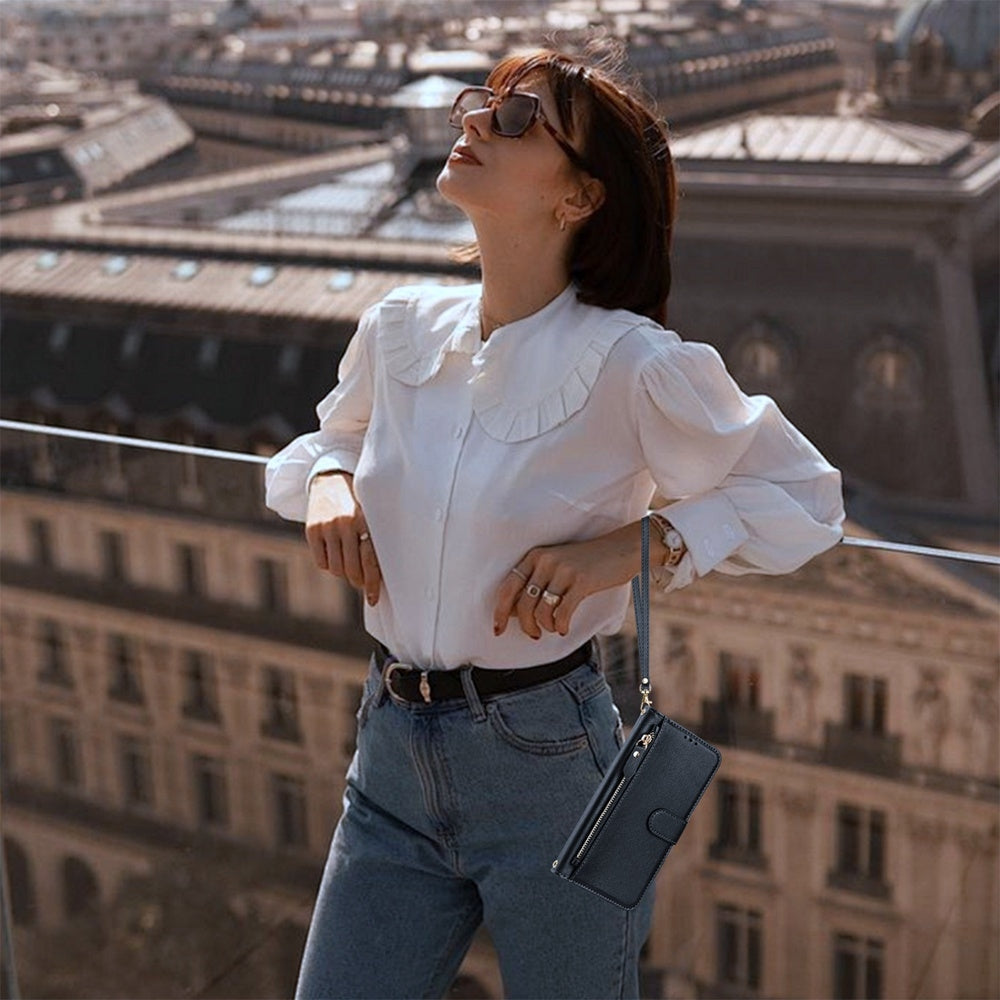 For Redmi 14C 4G Multi-Card Slots Zipper Wallet Leather Phone Case(Black)