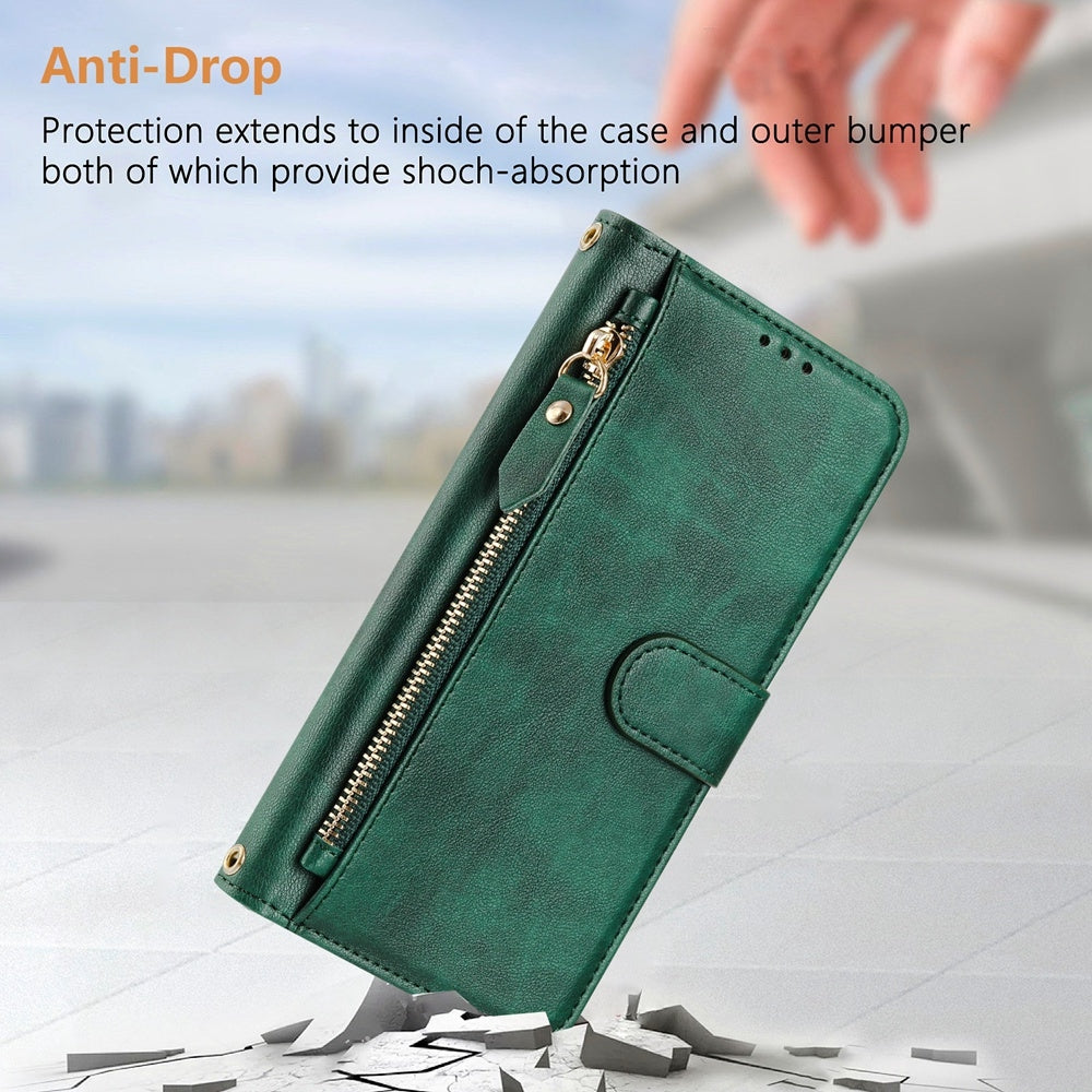 For Redmi 14C 4G Multi-Card Slots Zipper Wallet Leather Phone Case(Green)