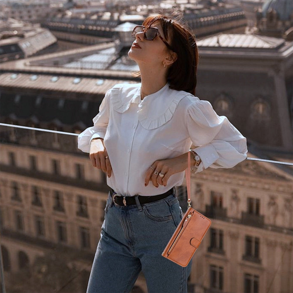 For Redmi 14C 4G Multi-Card Slots Zipper Wallet Leather Phone Case(Brown)