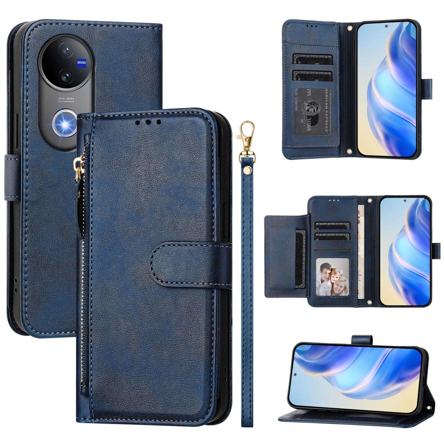 For vivo V50 Global Multi-Card Slots Zipper Wallet Leather Phone Case(Blue)