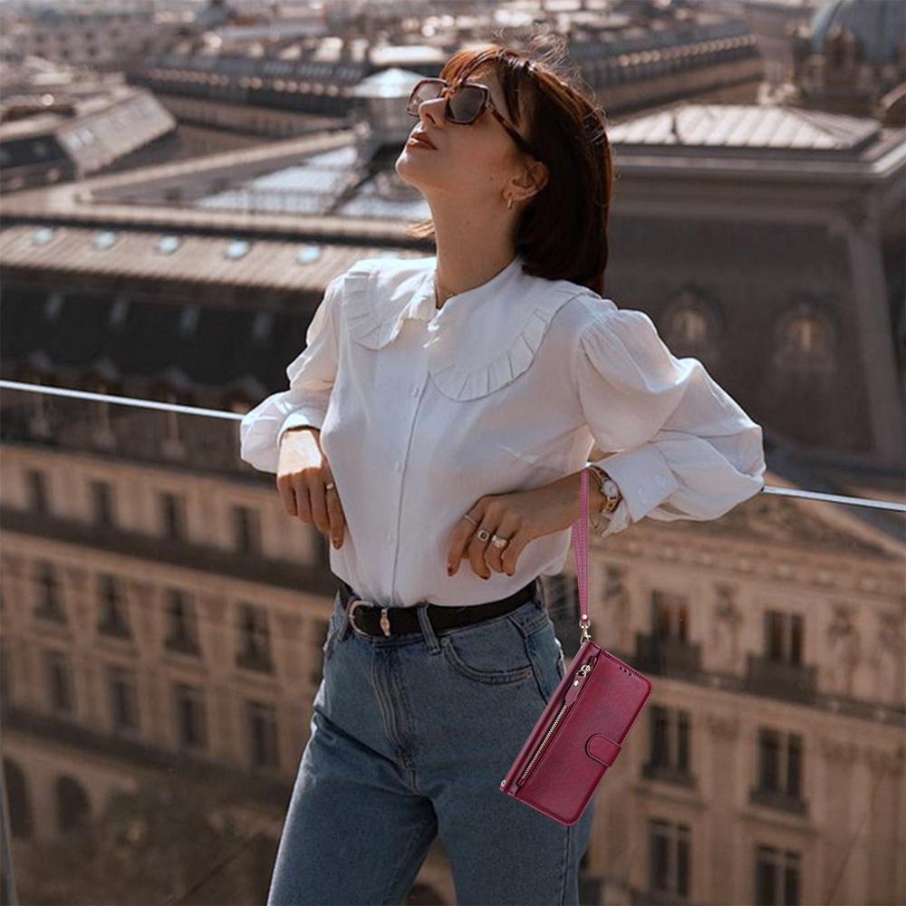 For vivo V50 Global Multi-Card Slots Zipper Wallet Leather Phone Case(Dark Red)