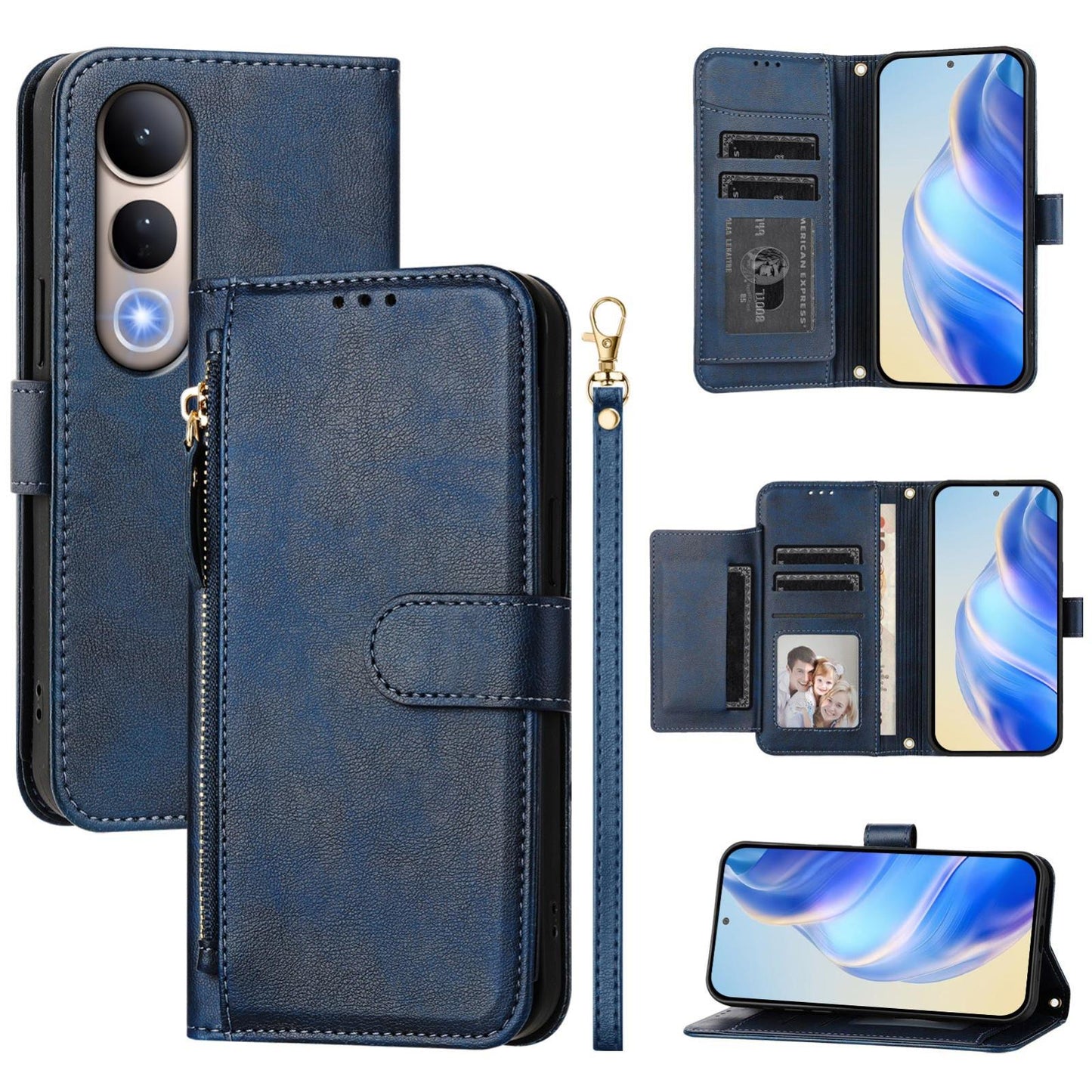 For vivo V50 Lite 5G Multi-Card Slots Zipper Wallet Leather Phone Case(Blue)
