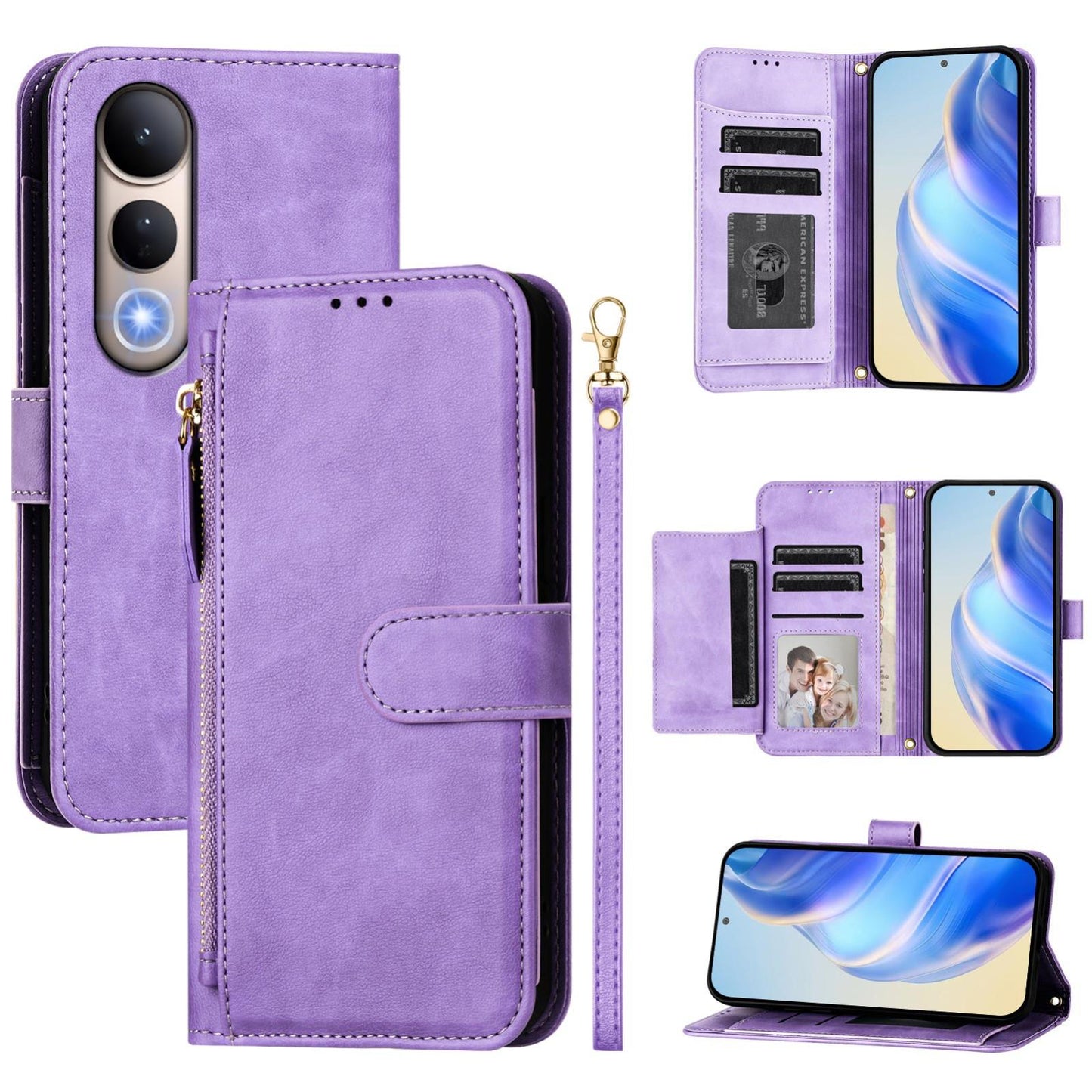 For vivo V50 Lite 5G Multi-Card Slots Zipper Wallet Leather Phone Case(Purple)