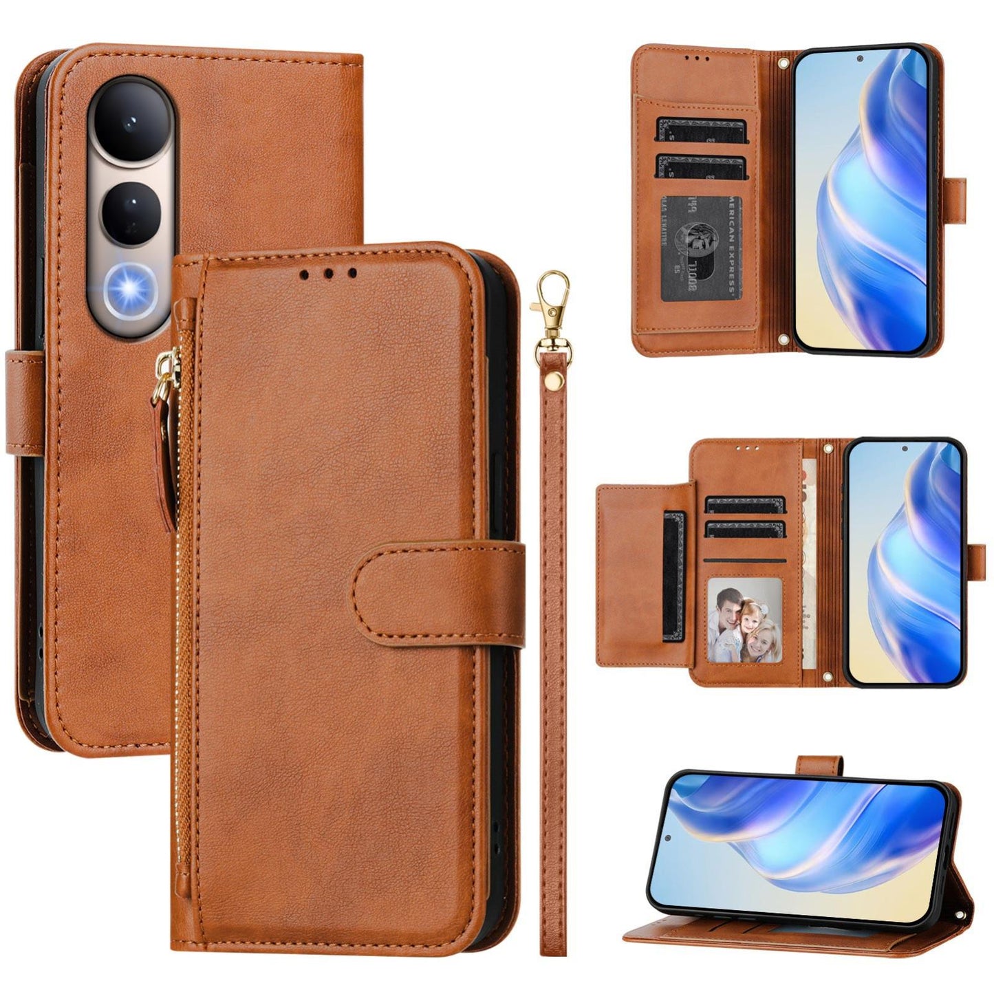 For vivo V50 Lite 5G Multi-Card Slots Zipper Wallet Leather Phone Case(Brown)