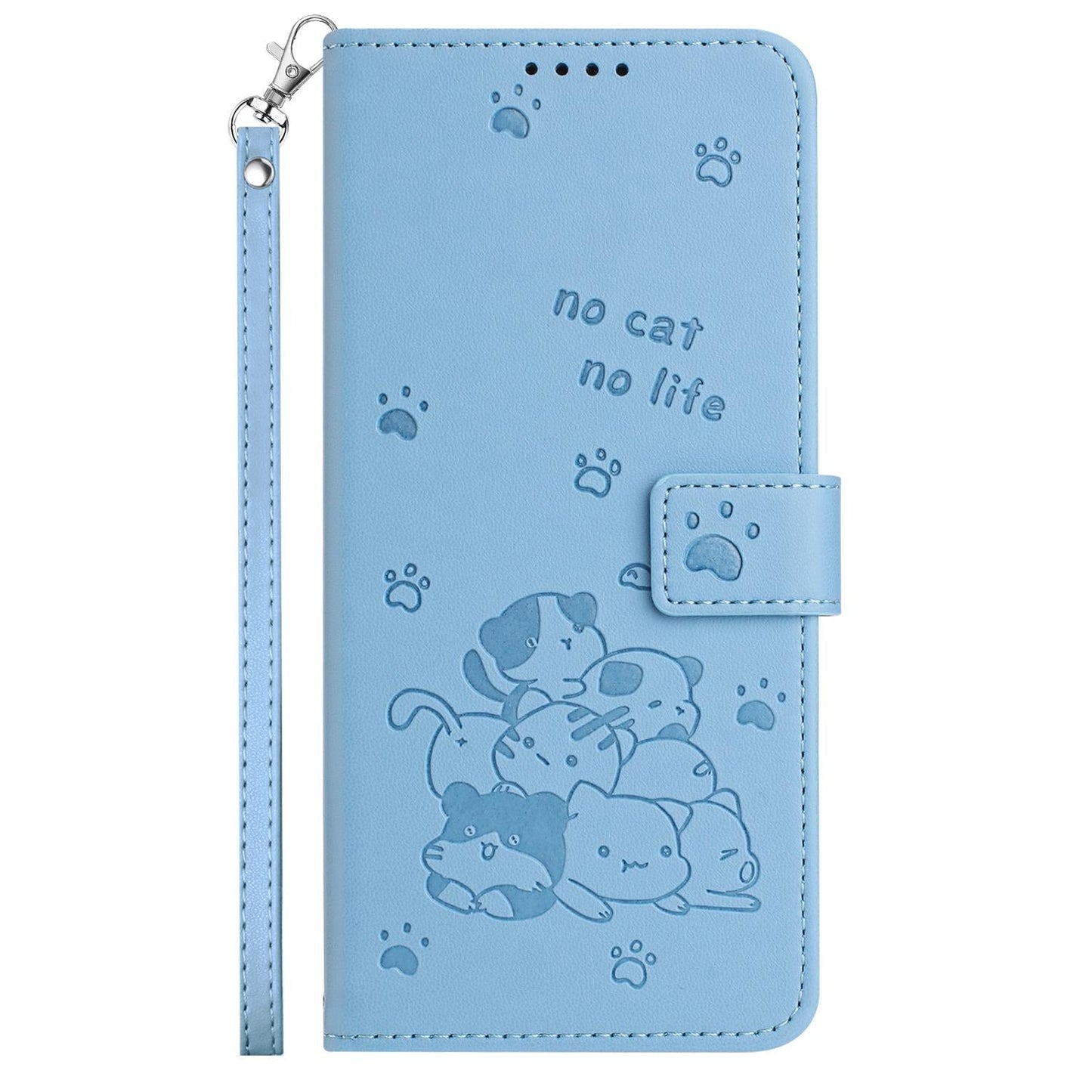 For vivo V50 5G Global Embossed Kitten Phone Leather Case with Lanyard(Blue)
