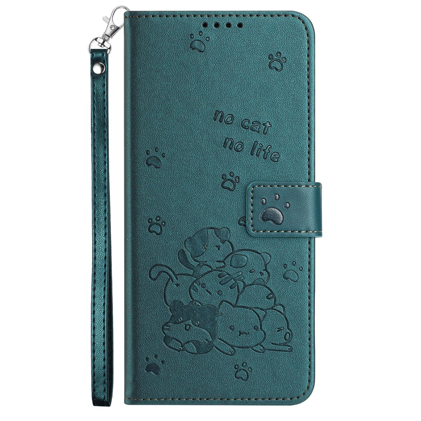 For vivo V50 5G Global Embossed Kitten Phone Leather Case with Lanyard(Dark Green)