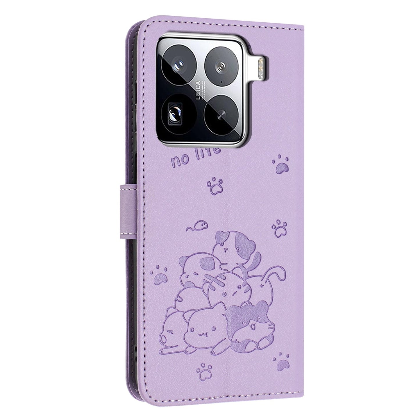 For Xiaomi 15 Pro Embossed Kitten Phone Leather Case with Lanyard(Purple)