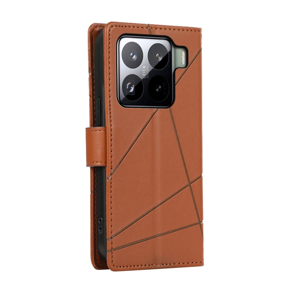 For Xiaomi 15 PU Genuine Leather Texture Embossed Line Phone Case(Brown)