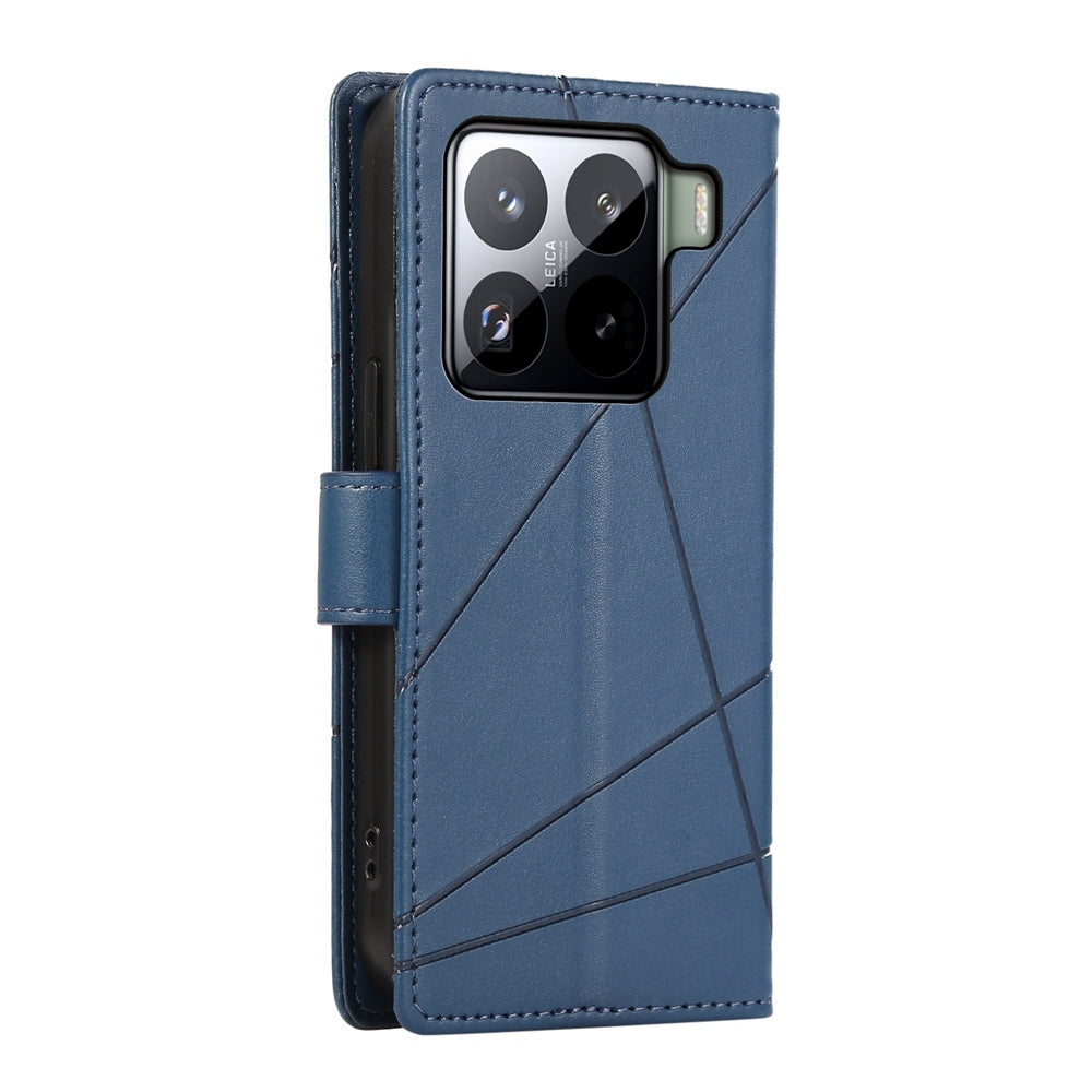 For Xiaomi 15 Pro PU Genuine Leather Texture Embossed Line Phone Case(Blue)