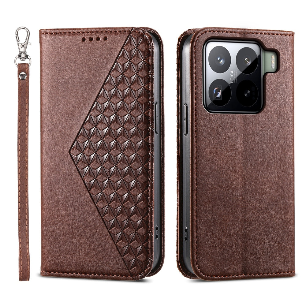 For Xiaomi 15 Cubic Grid Calf Texture Magnetic Leather Phone Case(Brown)