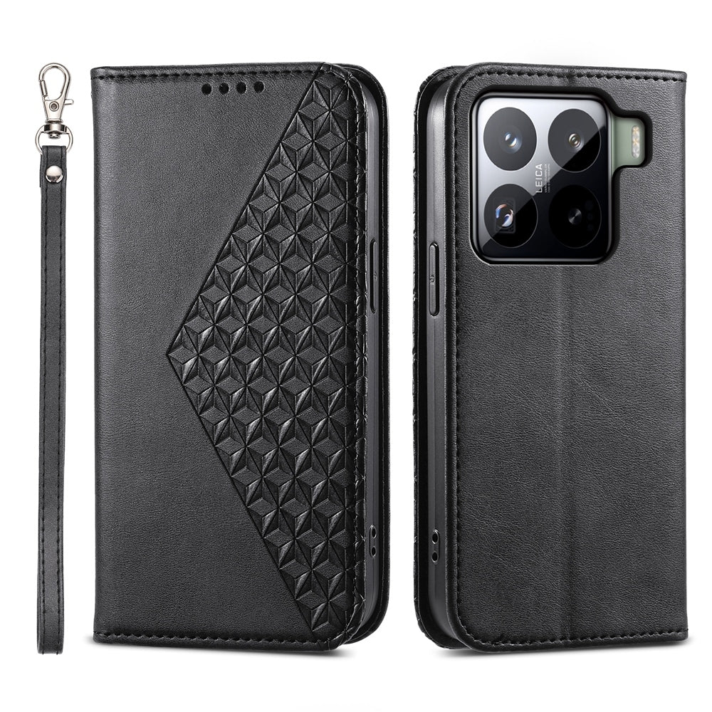 For Xiaomi 15 Pro Cubic Grid Calf Texture Magnetic Leather Phone Case(Black)