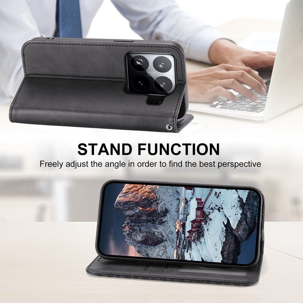 For Xiaomi 15 Pro Cubic Grid Calf Texture Magnetic Leather Phone Case(Black)