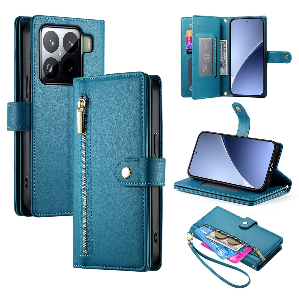 For Xiaomi 15 Nine Card-slot Zipper Wallet Bag Leather Phone Case(Blue)