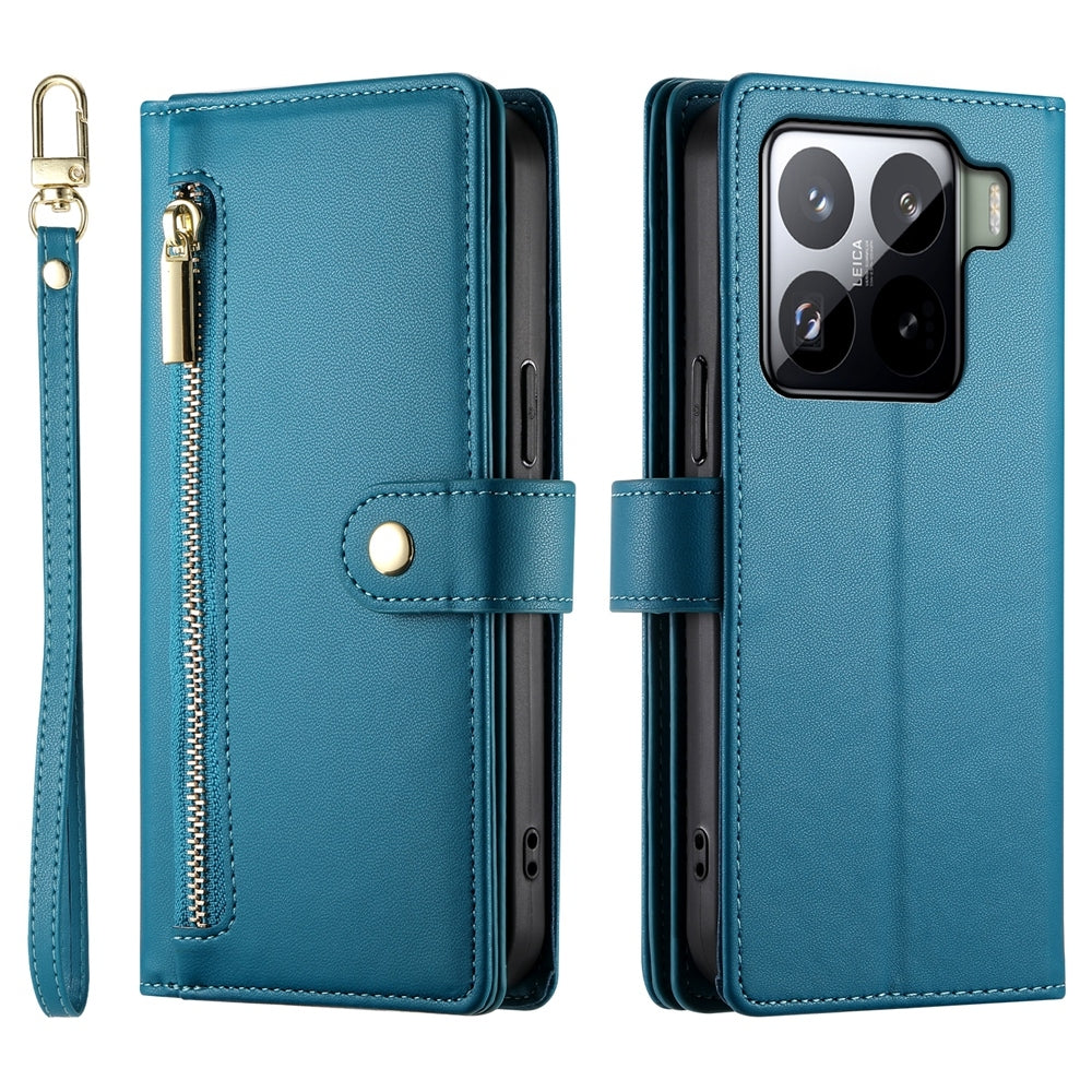 For Xiaomi 15 Nine Card-slot Zipper Wallet Bag Leather Phone Case(Blue)
